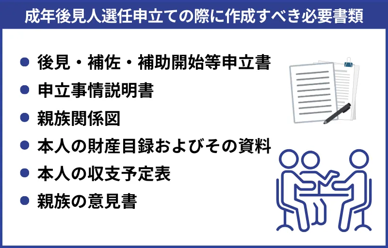 成年後見人選任申立ての際に作成すべき必要書類